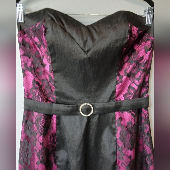 Vintage Jessica McClintock 80's Pink & Black Lace Midi Dress Size 12 HOCO Whimsy - Picture 2 of 9